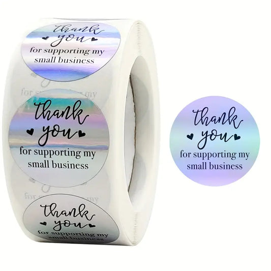 500 1" HOLOGRAPHIC THANK YOU STICKERS 1 ROLL
