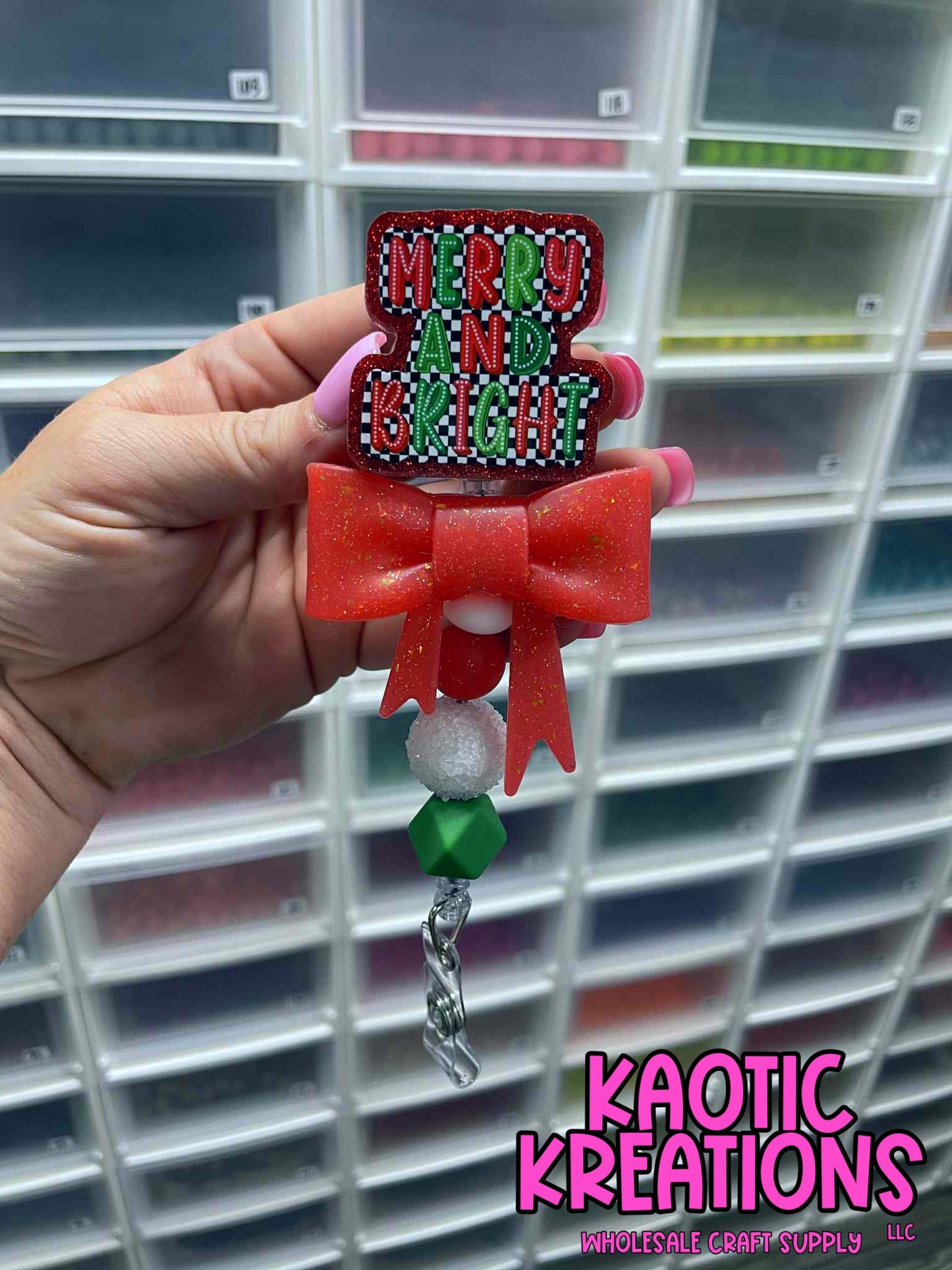 PRE-MADE BEADED BADGE REEL - MERRY AND BRIGHT BR4 (1ct)
