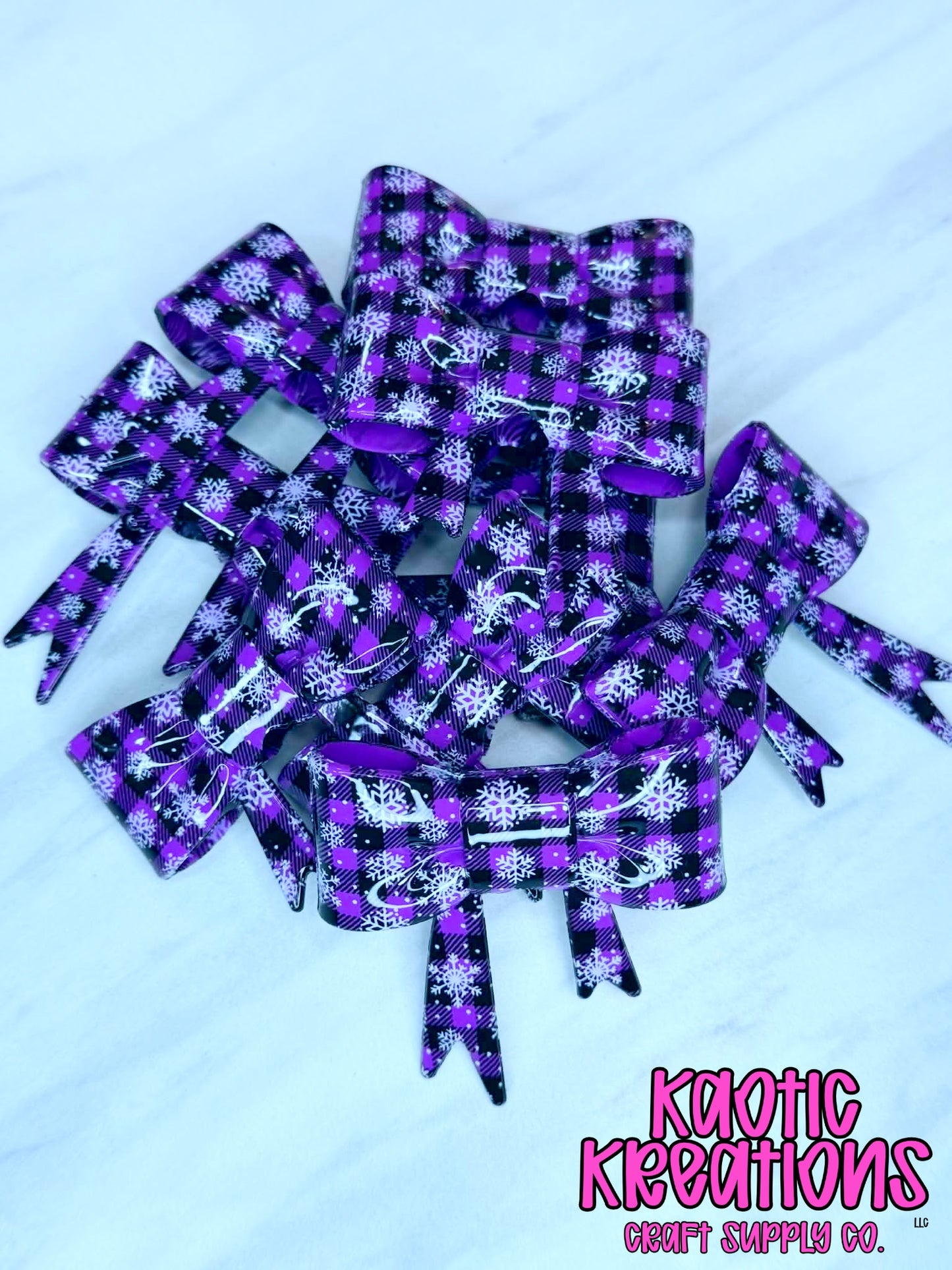 BEADABLE JUMBO SILICONE BOW LIQUID SNOWFLAKE CHECKERED PURPLE (1ct)