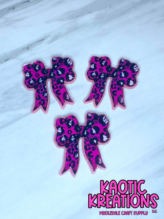 FLATBACK ACRYLIC PINK LEOPARD BOW F142 (1ct)
