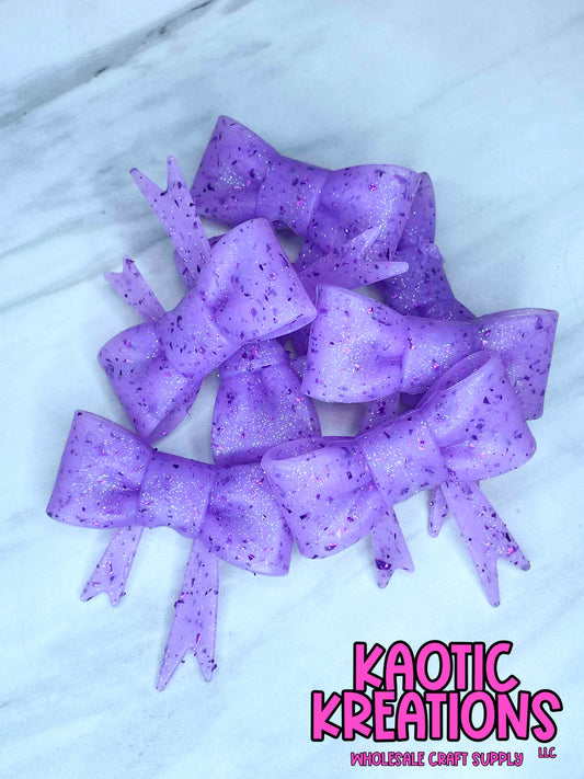 BEADABLE JUMBO SILICONE BOW PURPLE CONFETTI GLITTER (1ct)