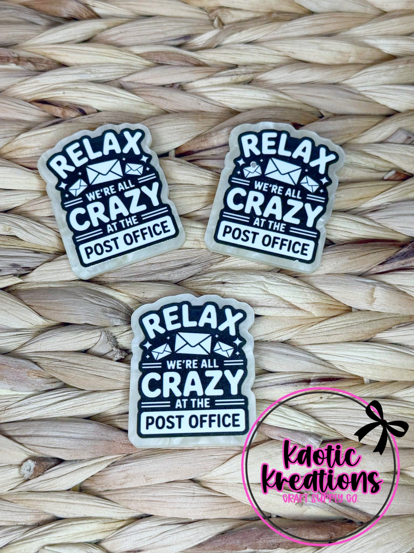 *CUSTOM* FLATBACK ACRYLIC 34mm X 42mm CRAZY AT THE POST OFFICE F686 (1ct)