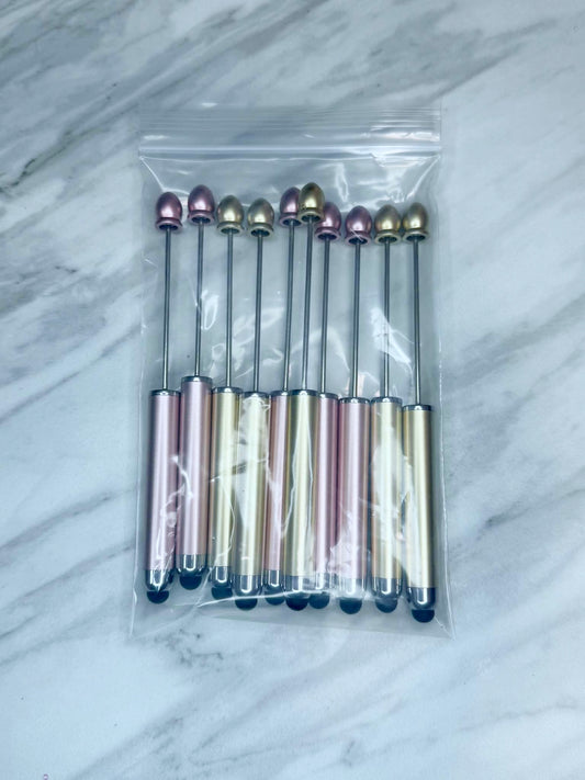 (SHOP DESTASH) 2-N-1 BEADABLE STYLUS PENS GOLD/PINK (10ct)
