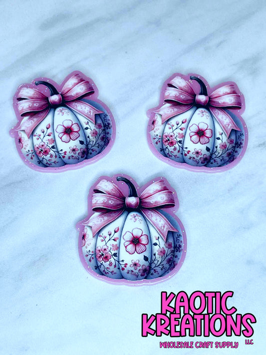 FLATBACK ACRYLIC PINK BOW PUMPKIN F587 (1ct)