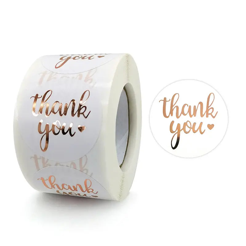 500 1" ROSE GOLD THANK YOU STICKERS 1 ROLL