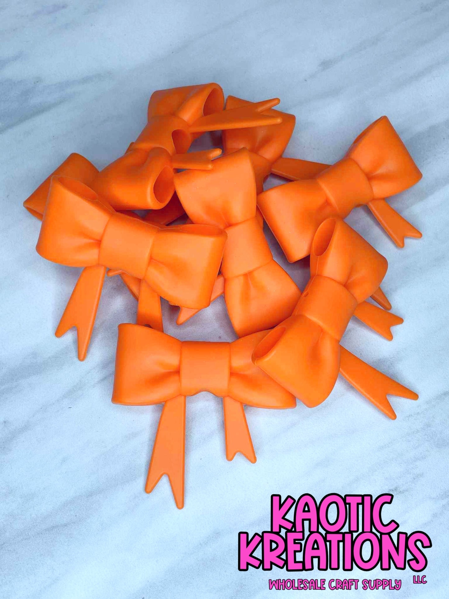 BEADABLE JUMBO SILICONE BOW SOLID ORANGE (1ct)