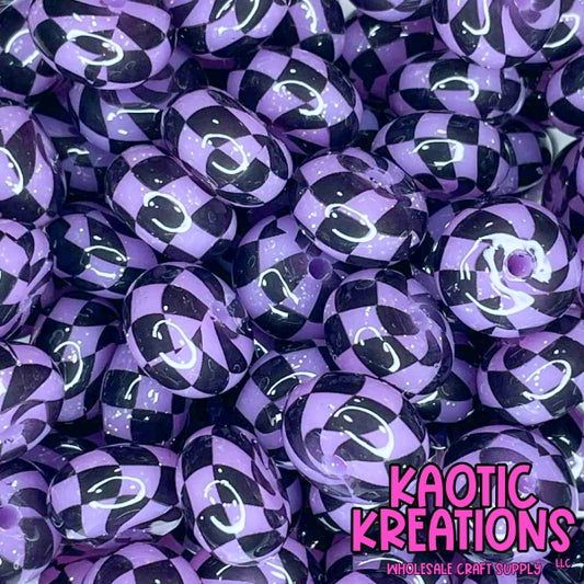 14MM CONFETTI GLITTER JELLY ABACUS PURPLE CHECKERED PRINT (1ct)