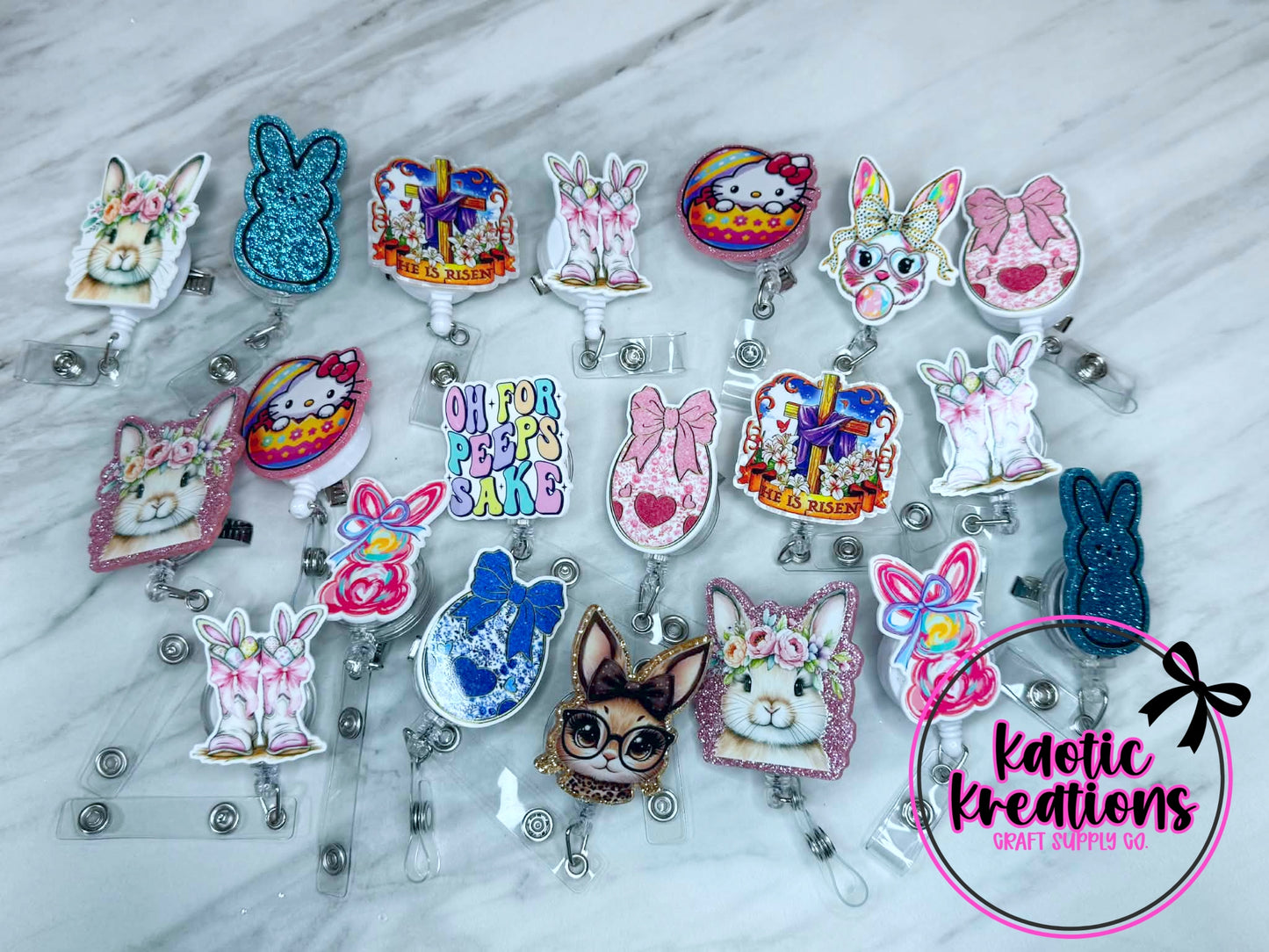 (SHOP DESTASH) PRE-MADE BADGE REELS (20ct)