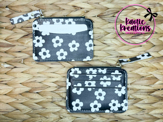 FAUX LEATHER WALLET W/ZIPPER - BLACK WHITE FLORAL (1ct)