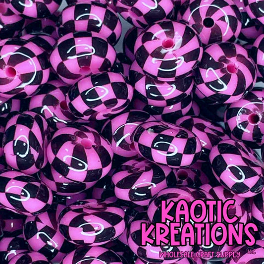 14MM JELLY ABACUS HOT PINK CHECKERED PRINT (1ct)