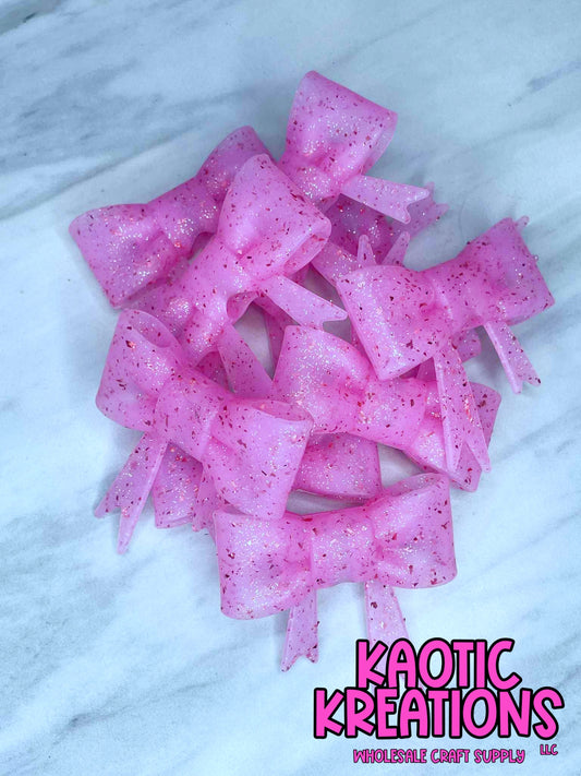 BEADABLE JUMBO SILICONE BOW PINK CONFETTI GLITTER (1ct)