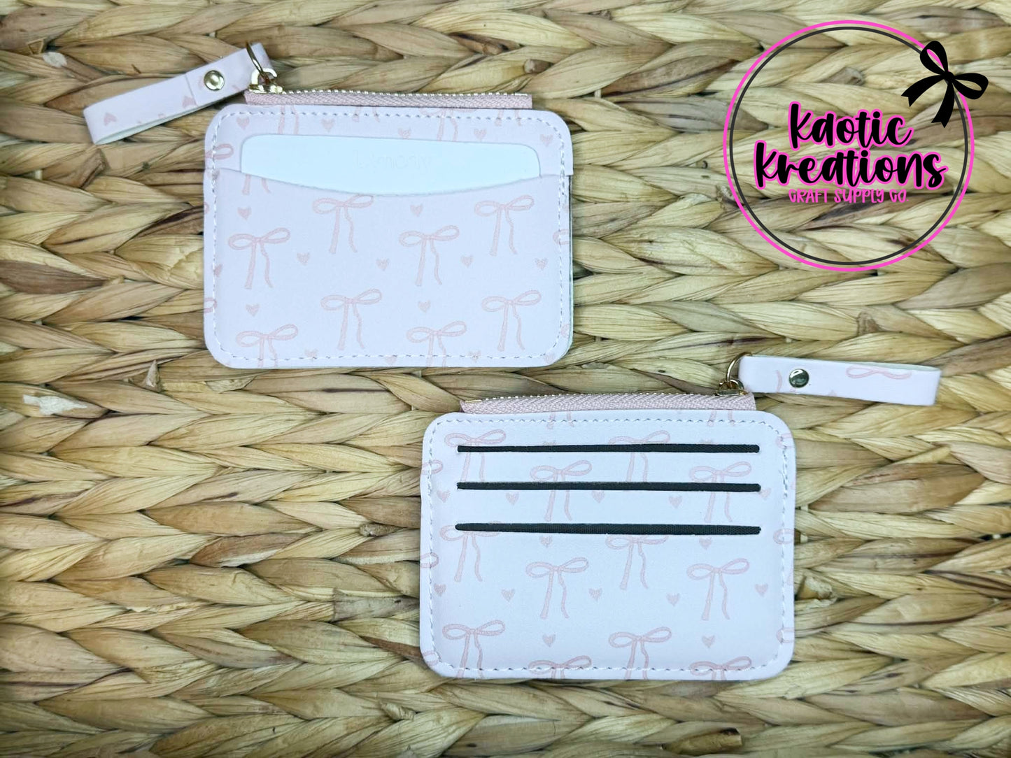 FAUX LEATHER WALLET W/ZIPPER - LIGHT PINK RIBBON (1ct)