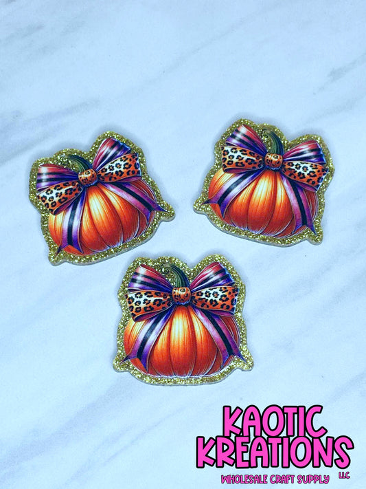 FLATBACK ACRYLIC LEOPARD BOW PUMPKIN F315 (1ct)