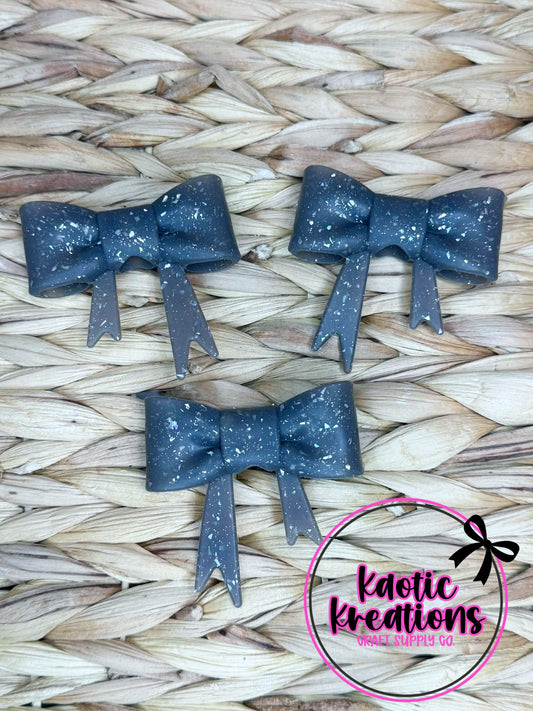 D26 BEADABLE JUMBO SILICONE BOW CHARCOAL CONFETTI GLITTER (1ct)