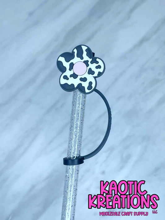 COW PRINT FLORAL STRAW TOPPER (1ct)