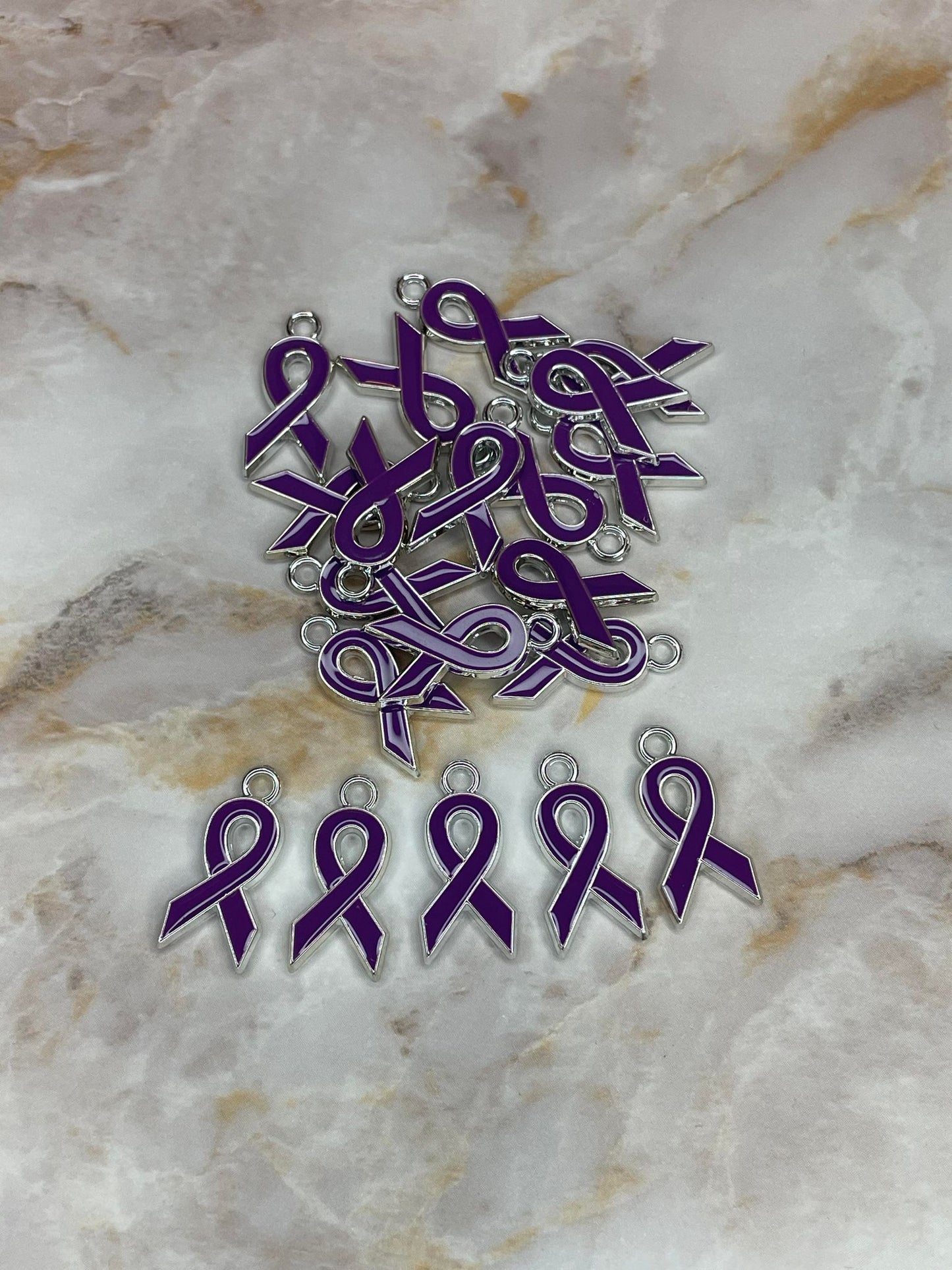 **DISCONTINUED** PURPLE AWARENESS RIBBON CHARMS - PACK OF 5