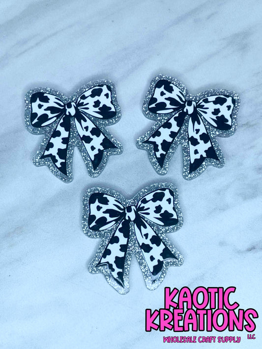 FLATBACK ACRYLIC COW PRINT BOW F637 (1ct)