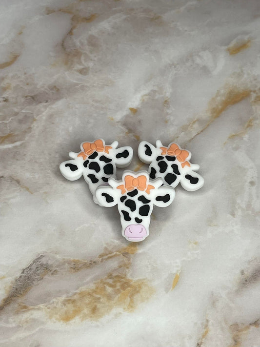 PEACH BOW COW SILICONE FOCAL