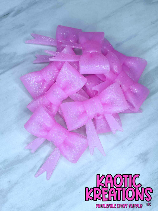 BEADABLE JUMBO SILICONE BOW PINK GLITTER (1ct)