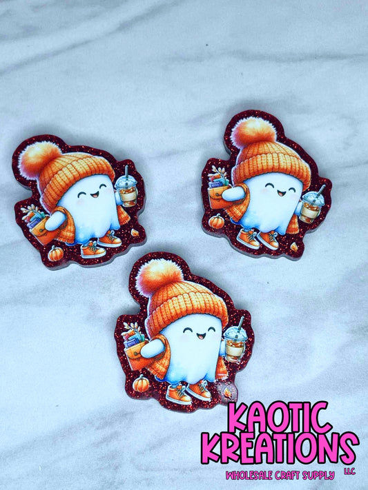 FLATBACK ACRYLIC CUTE BEANIE GHOST F409 (1ct)