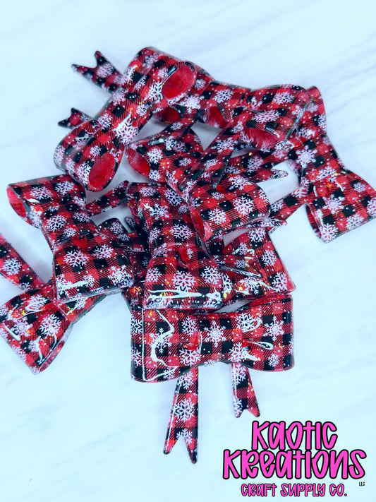 BEADABLE JUMBO SILICONE BOW LIQUID SNOWFLAKE CHECKERED DARK RED (1ct)