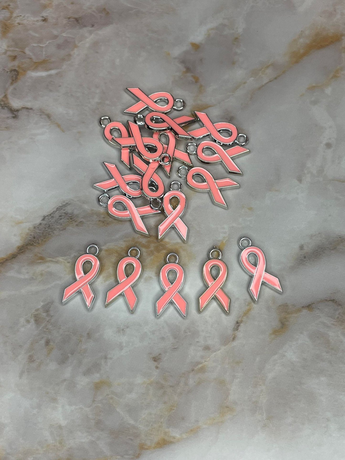 **DISCONTINUED** PINK AWARENESS RIBBON CHARMS - PACK OF 5
