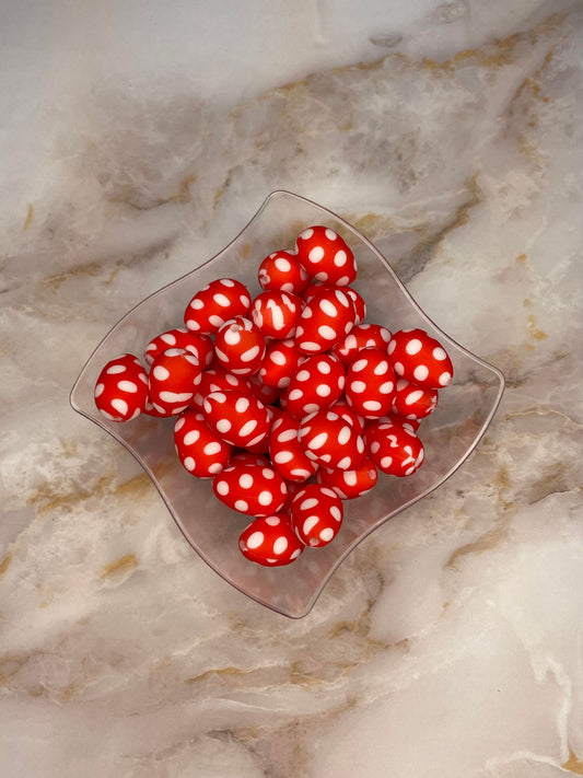 **DISCONTINUED** Red Polka Dot Egg Shaped Silicone Beads