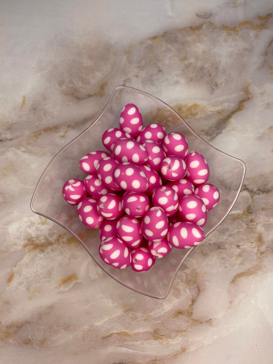 **DISCONTINUED** Pink Polka Dot Egg Shaped Silicone Beads