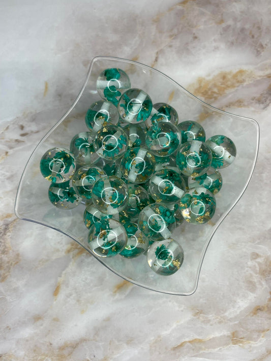 **DISCONTINUED** 16MM DRIED FLOATING FLOWER ACRYLIC BEAD TURQUOISE