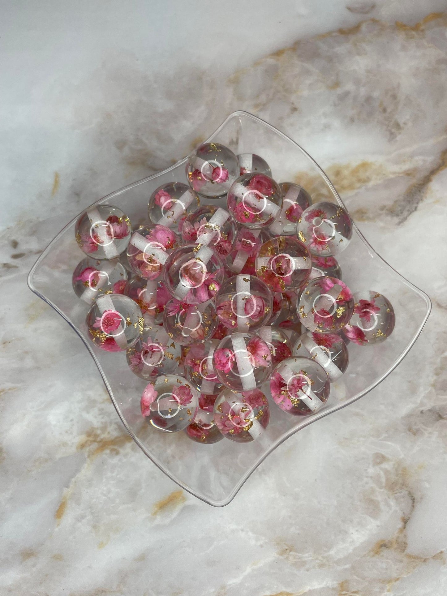 16MM DRIED FLOATING FLOWER ACRYLIC BEAD PINK