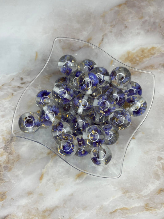 **DISCONTINUED** 16MM DRIED FLOATING FLOWER ACRYLIC BEAD PURPLE