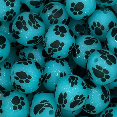 P18 TURQUOISE GLITTER PAW 15MM PRINT (1ct)