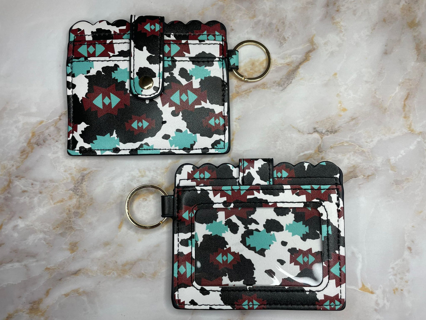 LEATHER KEYCHAIN WALLET WESTERN COW SPLATTER