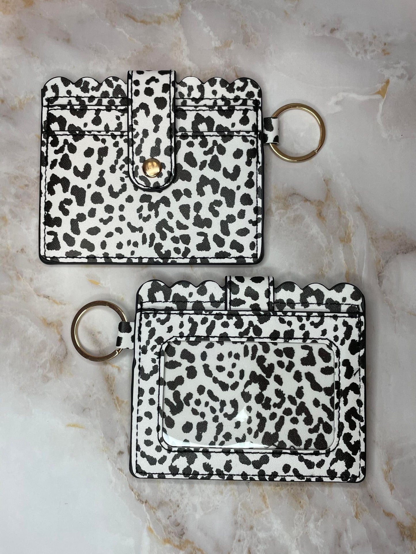 LEATHER KEYCHAIN WALLET WHITE/BLACK CHEETAH