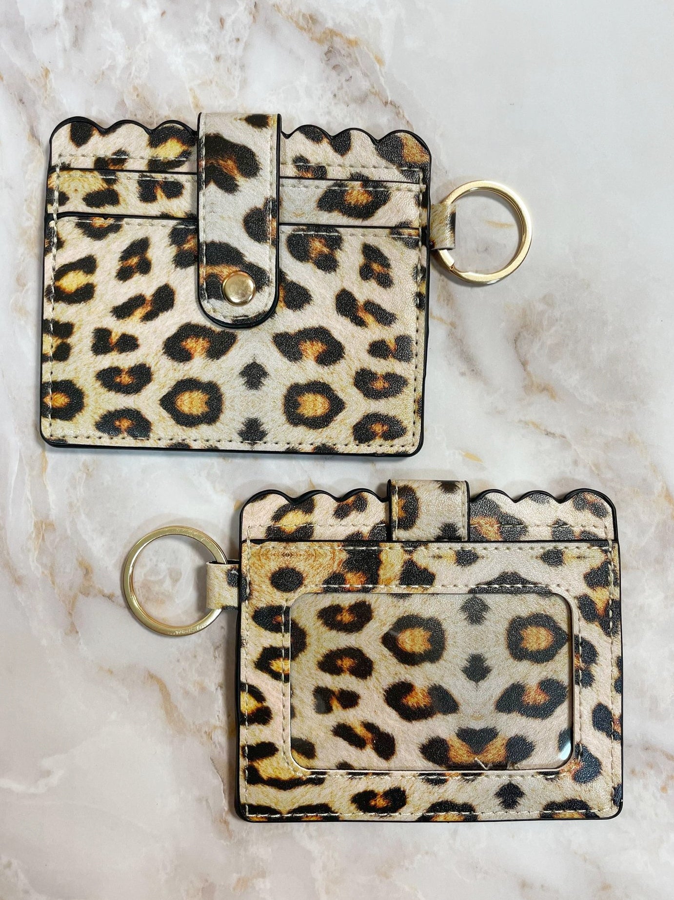 LEATHER KEYCHAIN WALLET CREAM LEOPARD