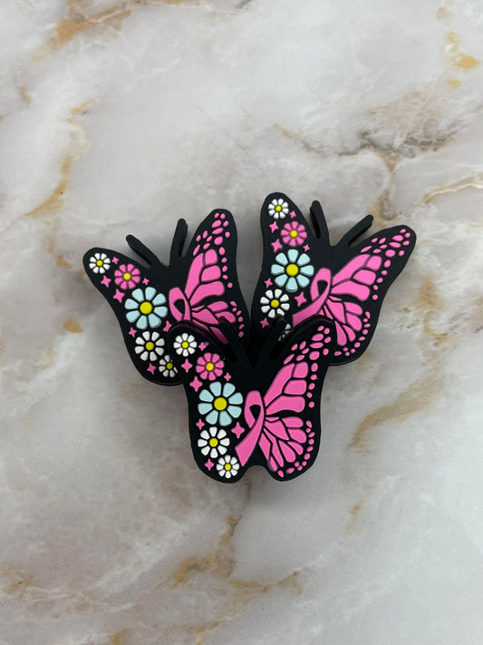 PINK RIBBON FLORAL BUTTERFLY SILICONE FOCAL B64 (1ct)