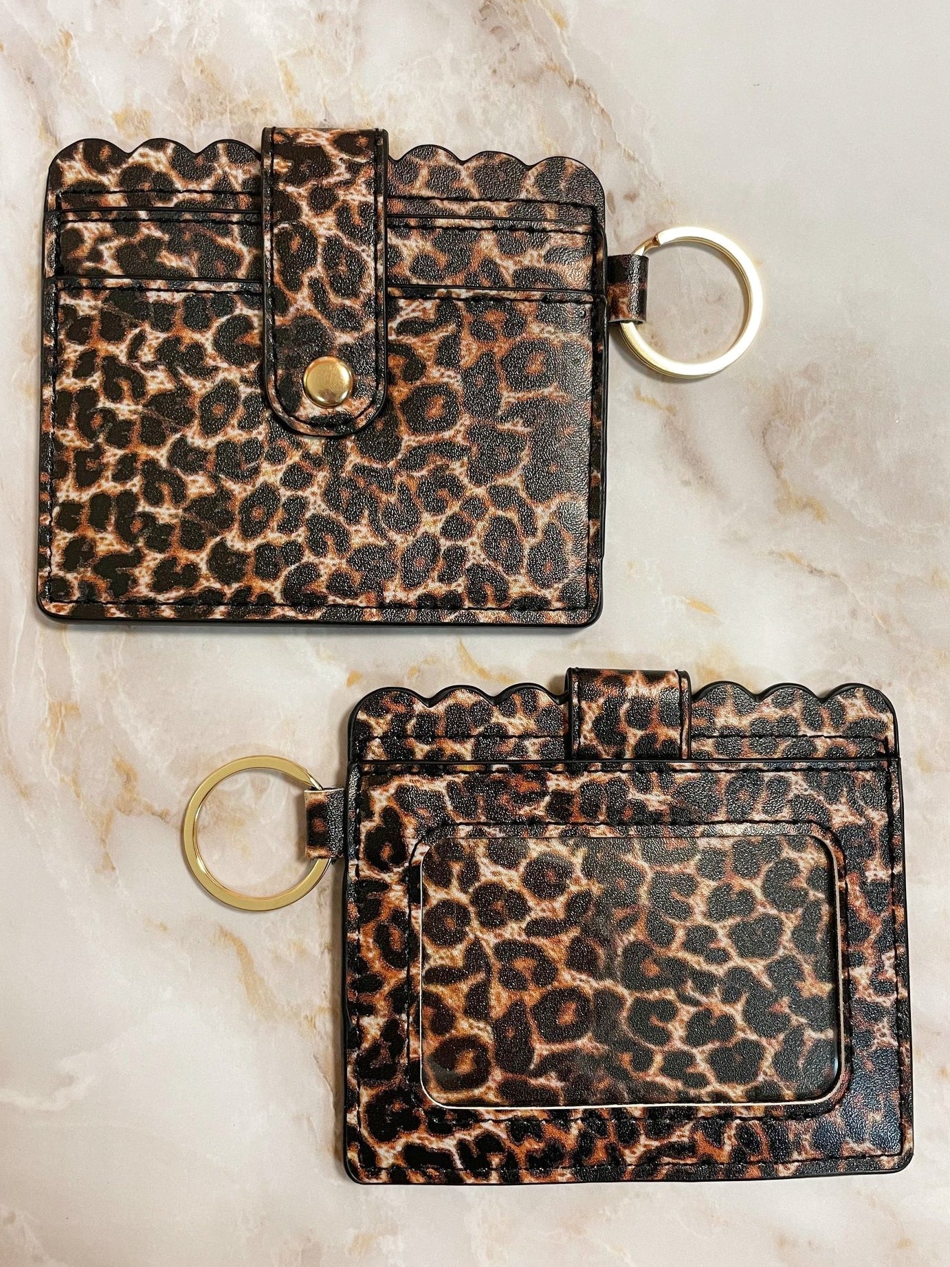 LEATHER KEYCHAIN WALLET BROWN LEOPARD