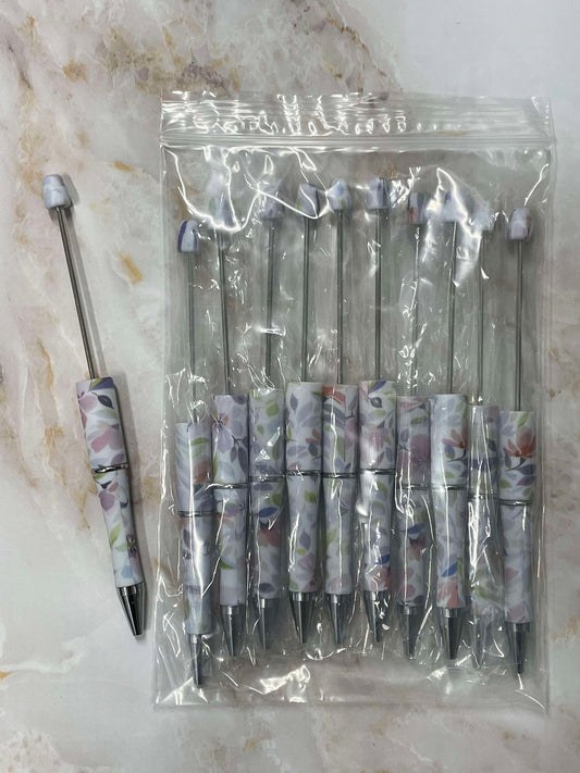 WHOLESALE - PASTEL FLORAL BEADABLE PEN 10 PACK