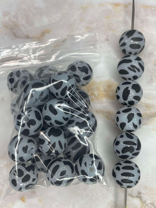 WHOLESALE - P51 GREY GLITTER COW 15MM PRINT 20 PACK