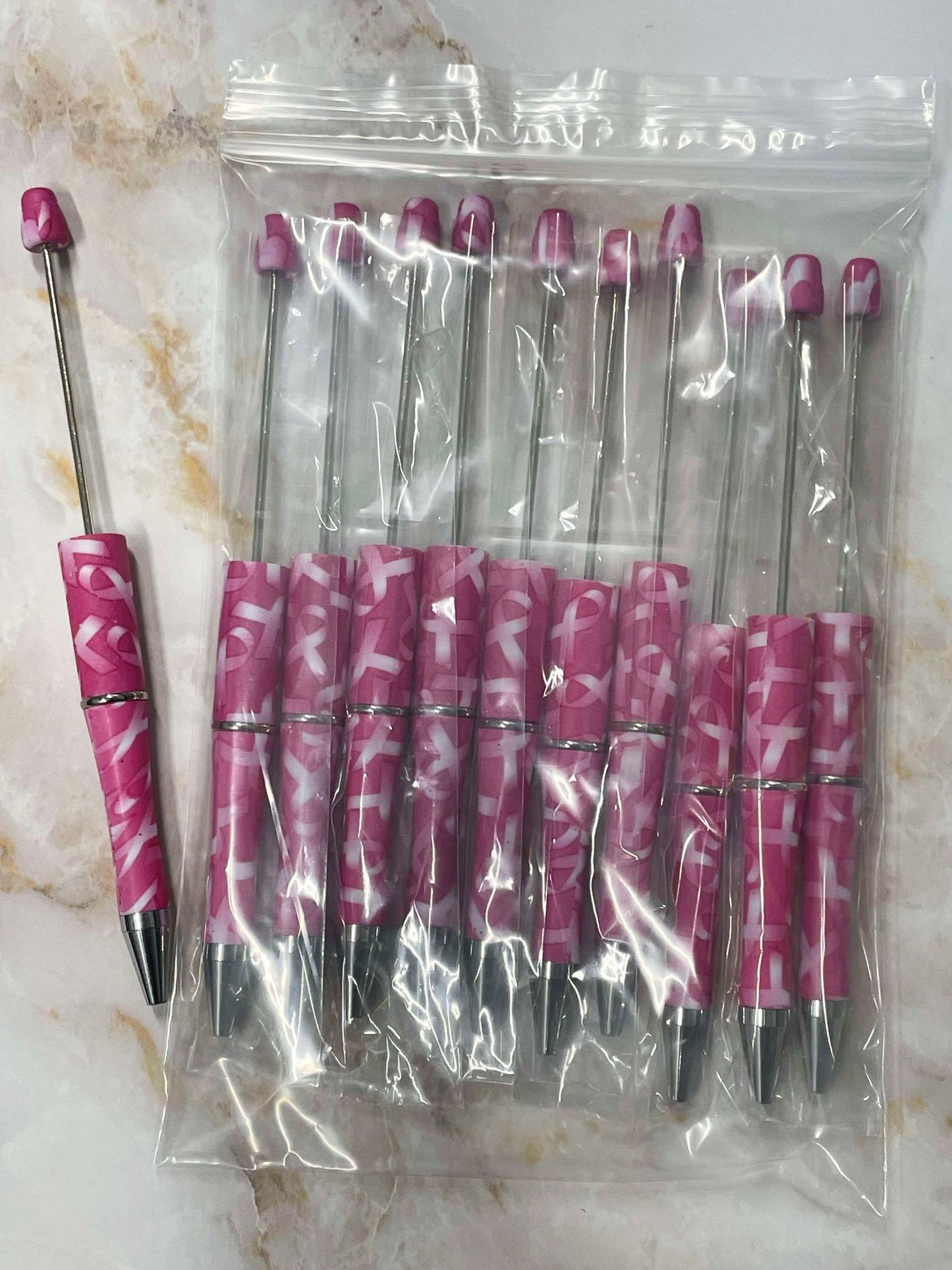 WHOLESALE - PINK RIBBON BEADABLE PEN 10 PACK