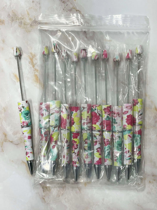 WHOLESALE - COLORFUL FLORAL BEADABLE PEN 10 PACK