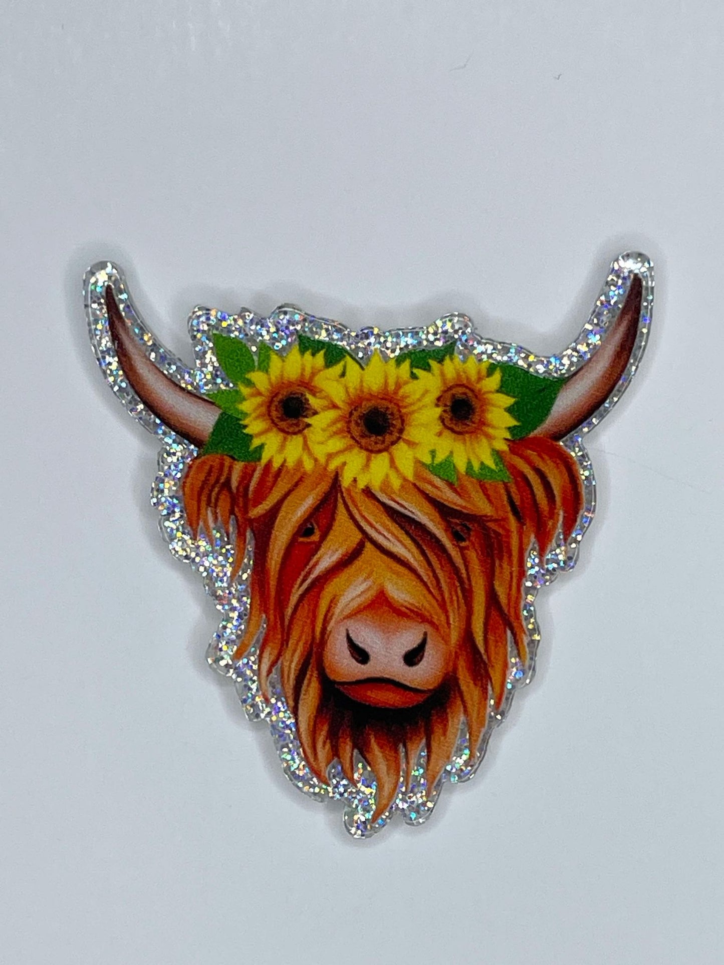 FLATBACK ACRYLIC SUNFLOWER HIGHLAND COW F125