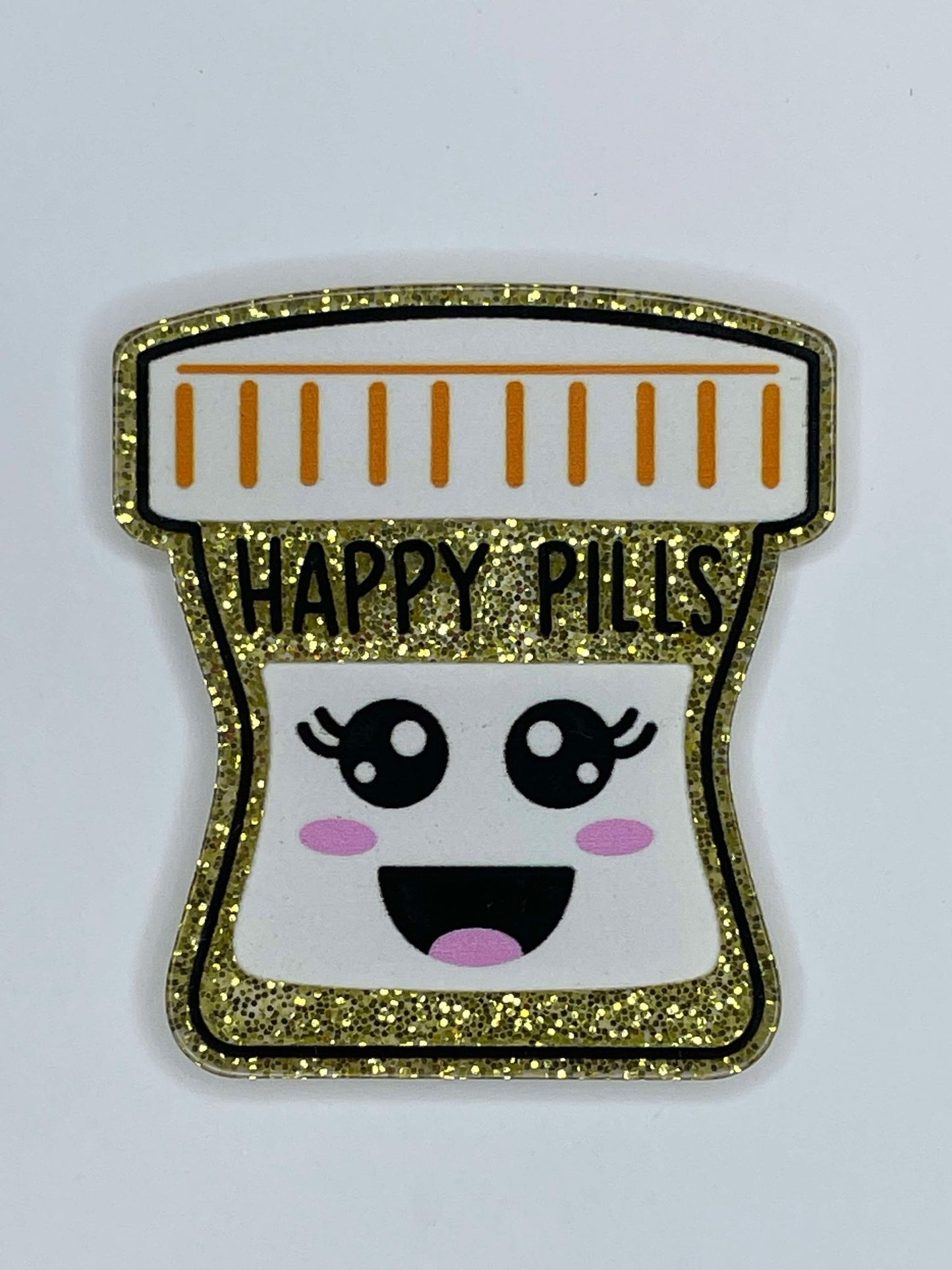 FLATBACK ACRYLIC HAPPY PILLS GOLD F111