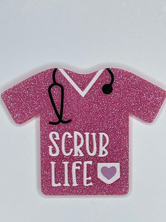 FLATBACK ACRYLIC SCRUB LIFE PINK SCRUB TOP F21