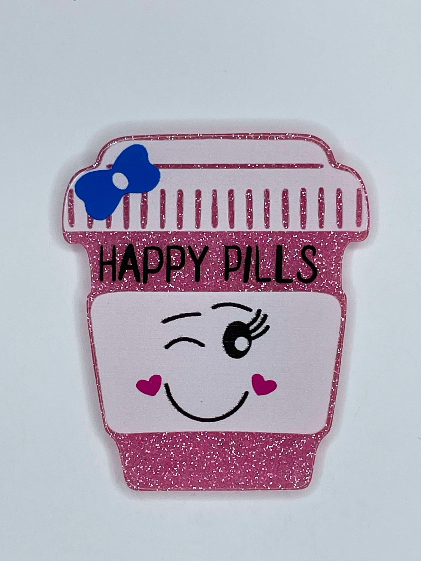 FLATBACK ACRYLIC HAPPY PILLS BLUE BOW F86