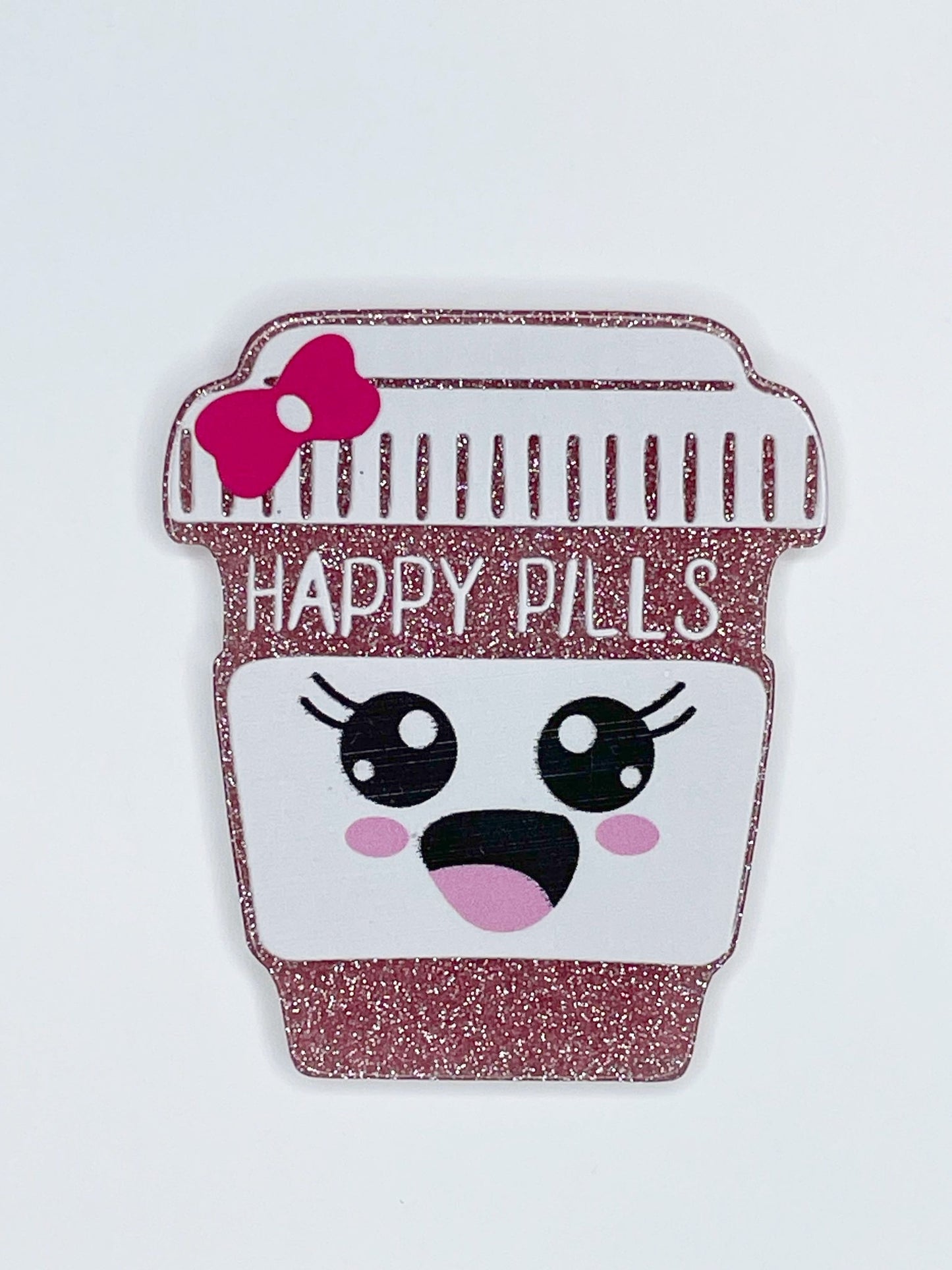 FLATBACK ACRYLIC HAPPY PILLS PINK BOW F81