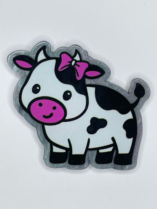 FLATBACK ACRYLIC PINK BOW COW F120