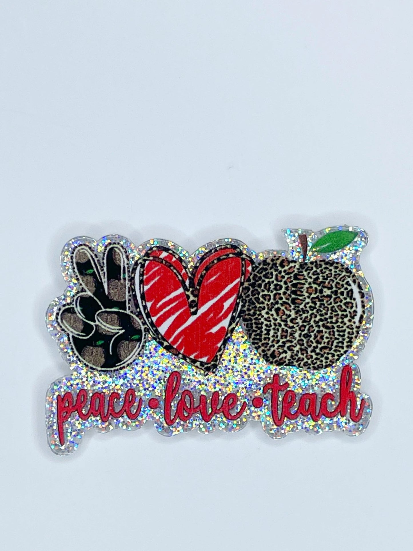 FLATBACK ACRYLIC PEACE LOVE TEACH F71