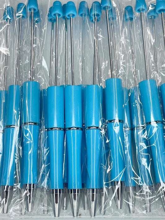 WHOLESALE PACK - BEADABLE PLASTIC PEN SOLID BRIGHT BLUE B1 (10ct)