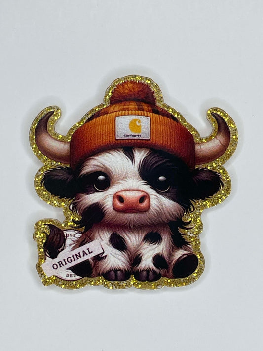 FLATBACK ACRYLIC BEANIE HIGHLAND COW F133 (1ct)